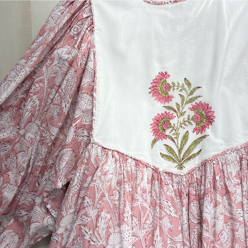 block print handmade India printed floral dress M Etsy pink - Picture 9 of 9